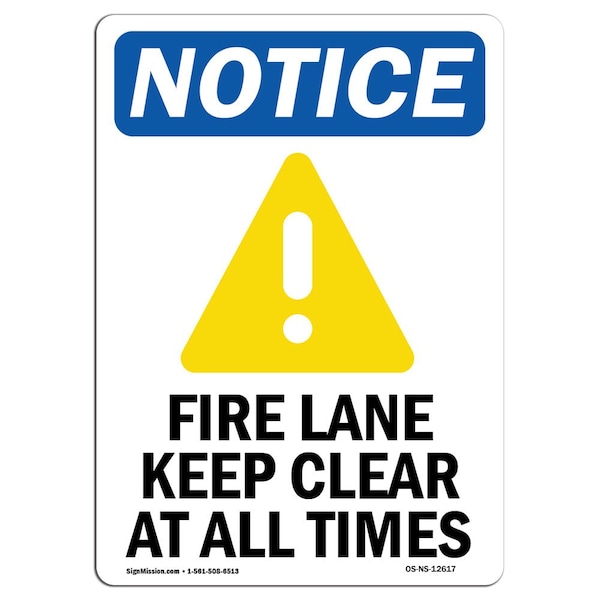 OSHA Sign, Fire Lane Keep Clear With Symbol, 24in X 18in Rigid Plastic, 18" W, 24" L, Portrait